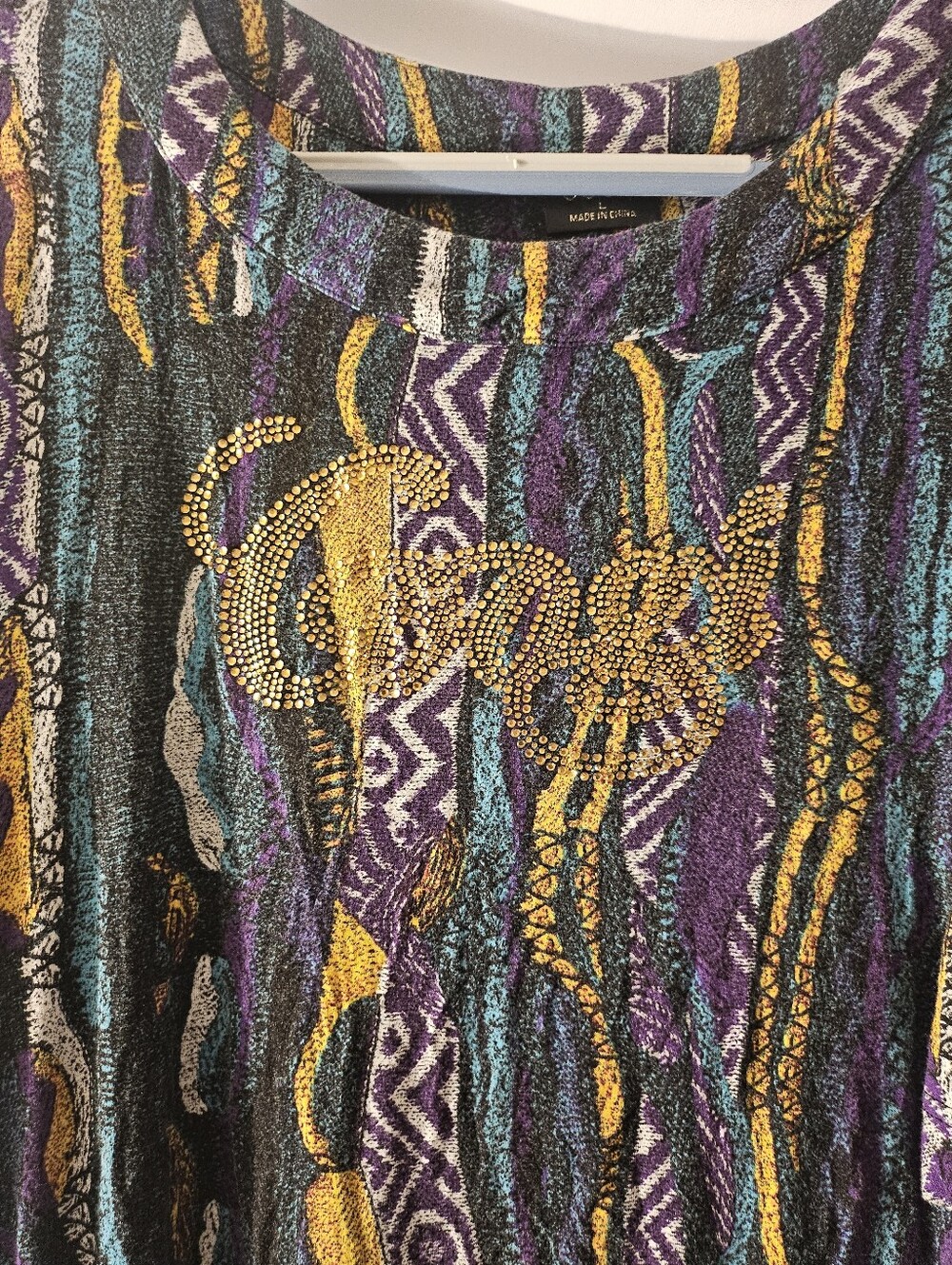 Vintage Coogi Women’s Rhinestone Logo Top Lg Y2K 90s Multicolor Abstract - Picture 2 of 9